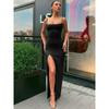 Europe and America Cross Border New Fashion Sexy Sling Collar Slim Fit Backless Sexy Split Maxi Dress