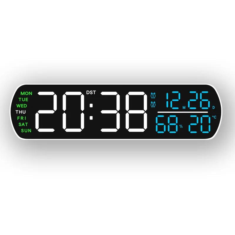 LED Digital Clock Date Week Humidity Temperature Display Brightness Adjustable Electronic 10 Inch LED Table Alarm Clock 12/24H