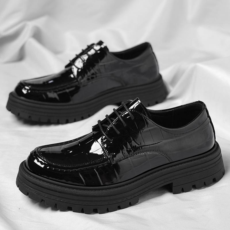 British Leather Men Business Dress Shoes Fashion Casual Bog Head Men's Derby Lace-up Shoes Designer Increase Platform Shoes Male