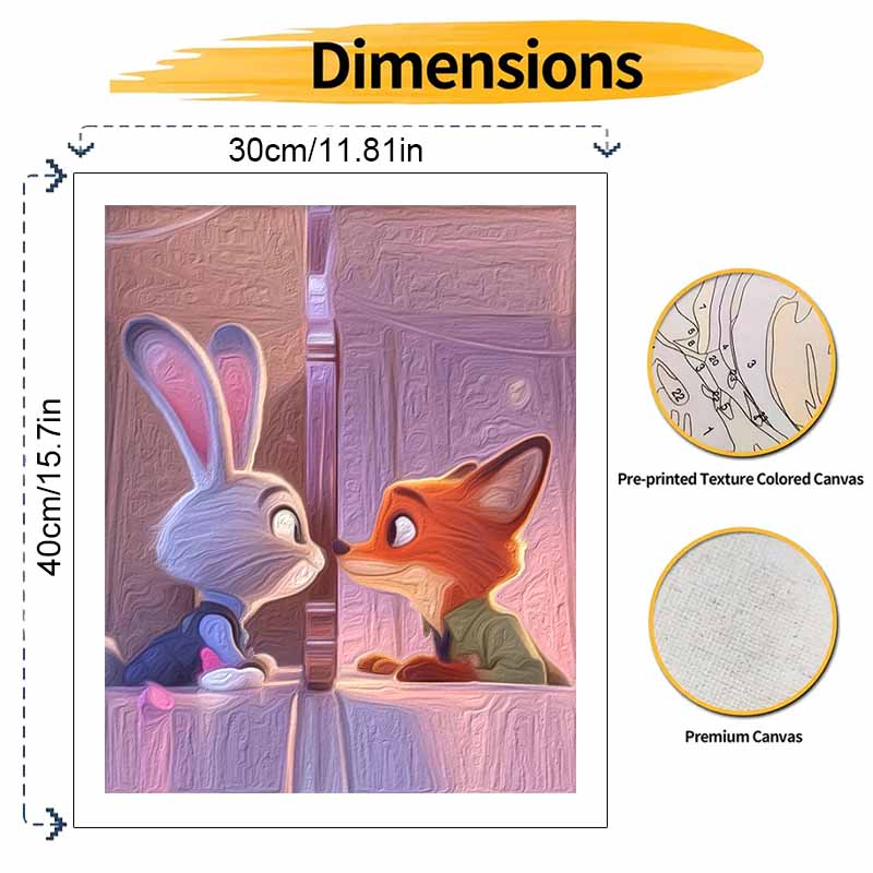 Disney Digital Oil Painting Rabbit and Fox Hand Painting Home Decoration Painting