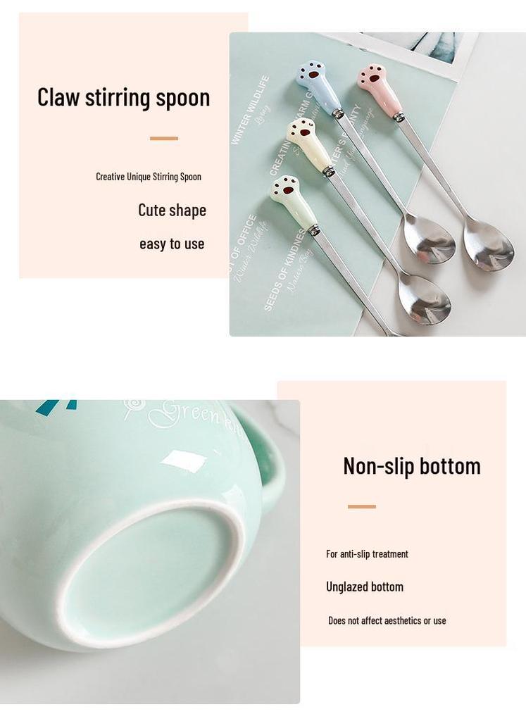 Cartoon Cat Ceramic Mug with Lid and Spoon - Trendy Office Coffee Cup