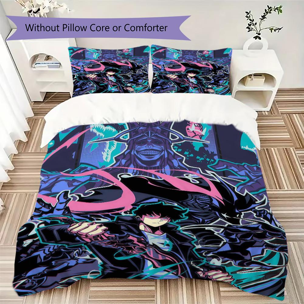 Solo Leveling Pattern Bedding,Quilt Set Quilt Cover Pillowcase Home Birthday Gift(1 * Duvet Cover + 2 * Pillowcase, Without Core)_lx