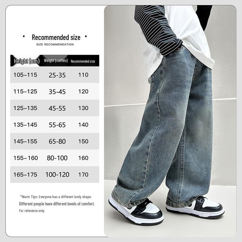 Boys' 2025 New Style Fleece-Lined Straight-Leg Jeans for Middle and Big Kids