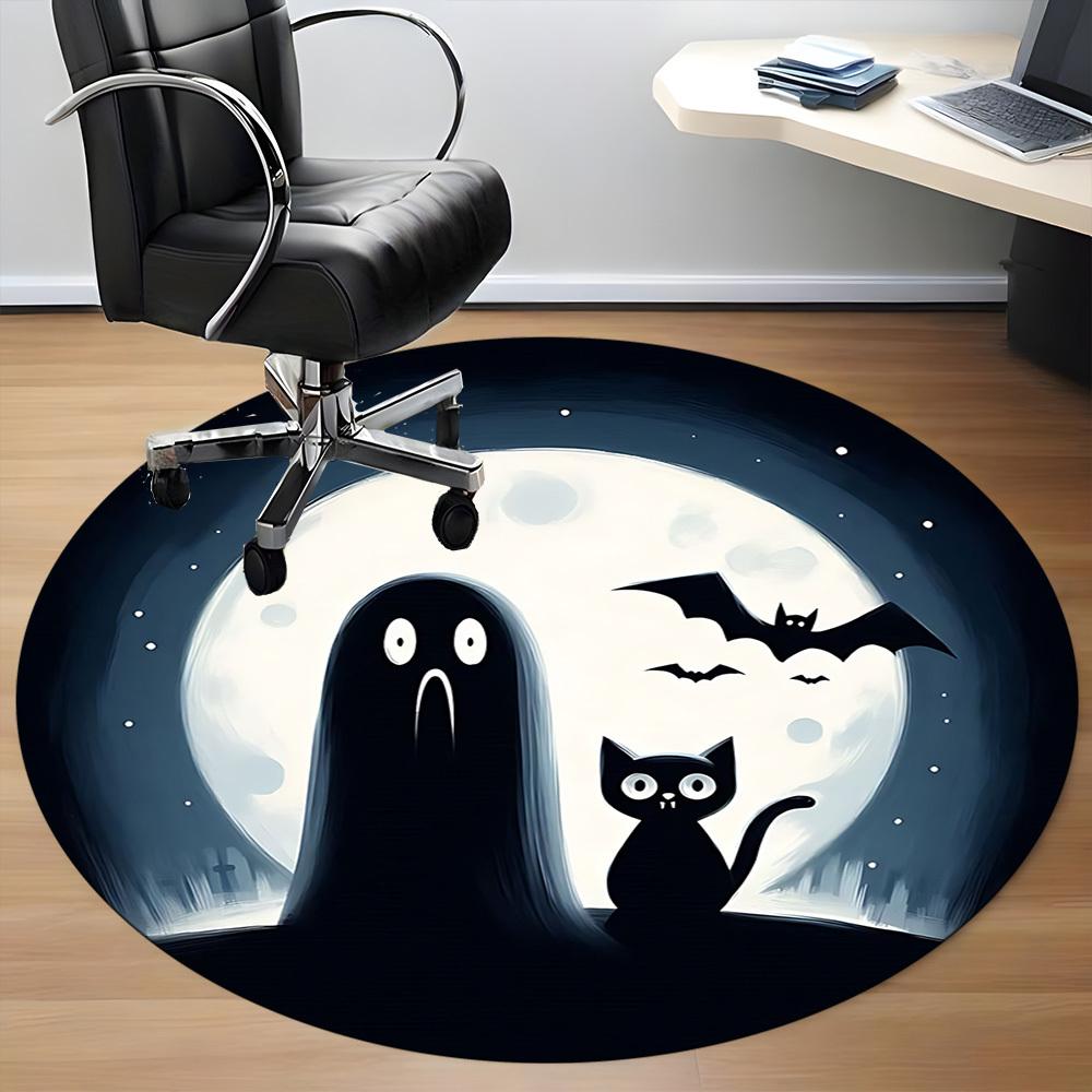 1pc Ghost Cat Office Round Area Rug, Under Office Chairs Bedroom Living Room Home Decor, Room Deco, Available in Various Sizes