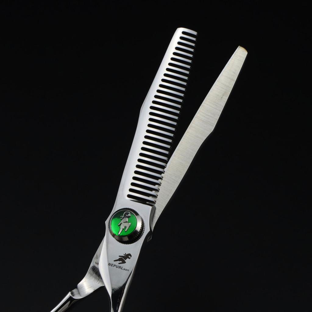6.0-Inch Serrated Green Gem Hairdressing Scissors - Straight Shears with Antler Fishbone Design