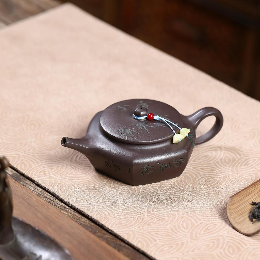 Yixing Zisha Purple Jade Gold Sand Hexagonal Teapot for Kung Fu Tea