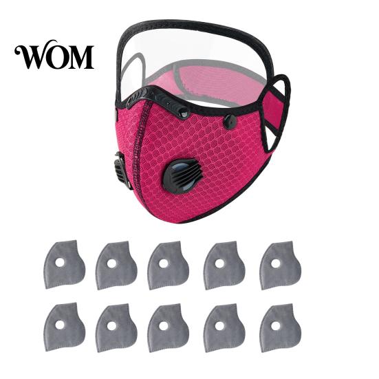 Cycling Face Guard Reusable Carbon Filter Dust Mask with Adjustable Goggles, 6-Layer Outdoor 10 Filters, Protection Breathing Valve, Eye Shield
