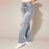 Women's Mid Rise Straight Leg Jeans Vintage Washed Ripped Loose Slim Denim Trousers Hip Hop Streetwear Long Pants