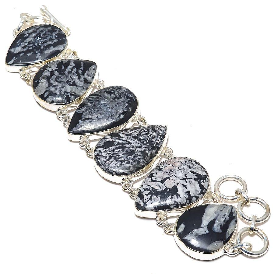 

Chrysanthemum (Flower Stone) Gemstone 925 Silver Bracelet 7-8 JCB367-2