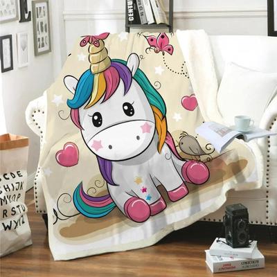 D Print Cartoon Unicorn Aesthetic Fleece Blanket for Kids and Adults Soft Warm Throw for Bed Home Decor Cute Kawaii Gift