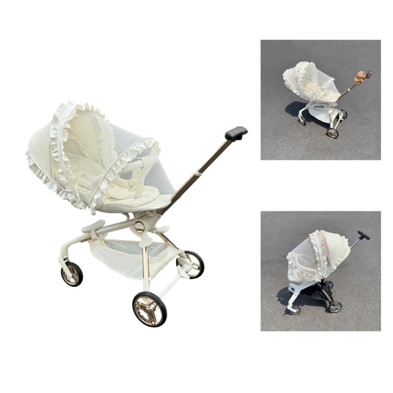 Full Coverage Fly Net for Strollers Lace Trim Design Easy Installation Polyester Fabric Baby Pram Cart Sleeve
