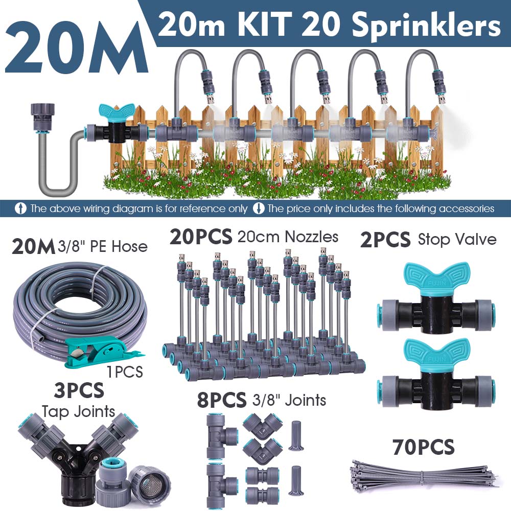 3/8" 9/12mm Misting Cooling System 360° Bend 0.6mm Nozzle Atomizer Sprayers Slip Lock PE Hose Outdoor Garden Irrigation Watering