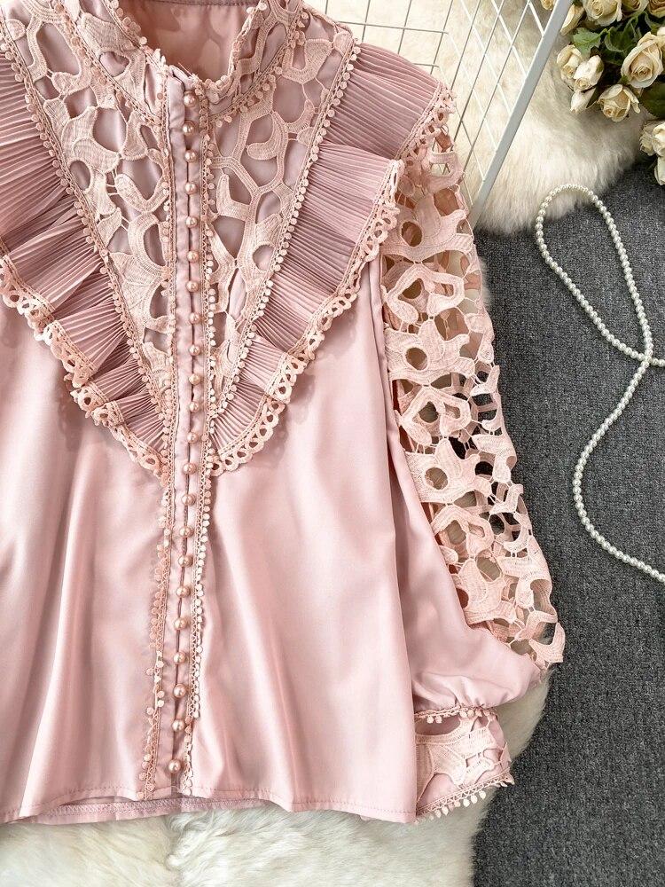 Γυναικεία γυναικεία μπλούζα σε στυλ vintage δικαστήριο με μακρυά μανίκια με φαναράκια πουκάμισα γυναικεία μπλούζα