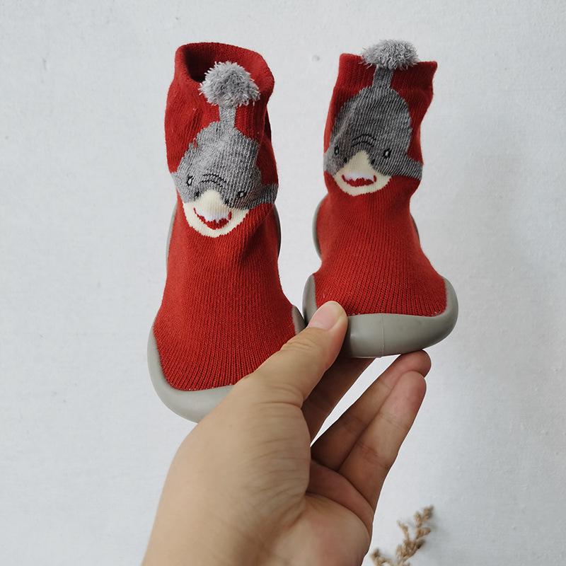 Spring-Autumn Cotton Cartoon Baby Floor Socks Shoes - Breathable Rubber Sole Toddler Shoes