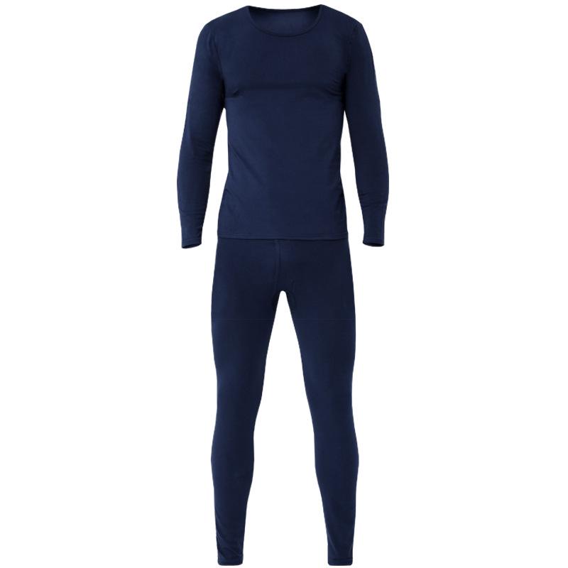 Men's Slim Fit Cotton Flannel Base Layer Set - Youth Round Neck Thin Autumn Underwear