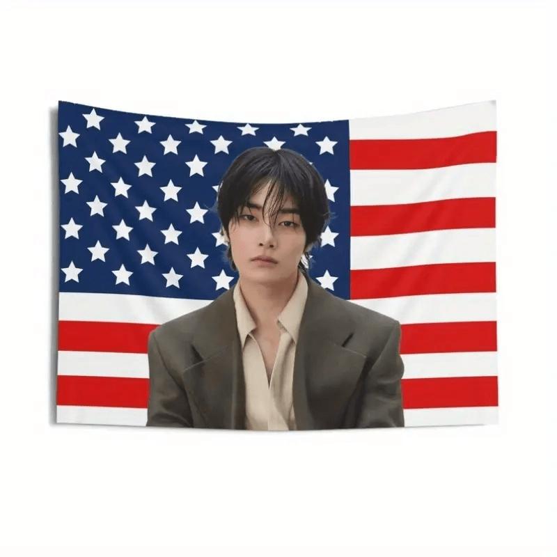 1pc SKZ USA Flag Vibrant Tapestry Kpop Group Fan Gift Dorm Bedroom Wall Decor