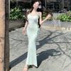 Mint Green Three-dimensional Flower Suspender Dress Women's Summer Vacation Wind Waist Pure Desire Slim Hip Fish Tail Dress