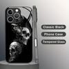 Trendy Skull Pattern Glass Material Phone Case For iPhone 17 Pro Max 16 15 14 13 12 11 Pro 16E 17Air 7 8 15 Plus XR XS X Cover