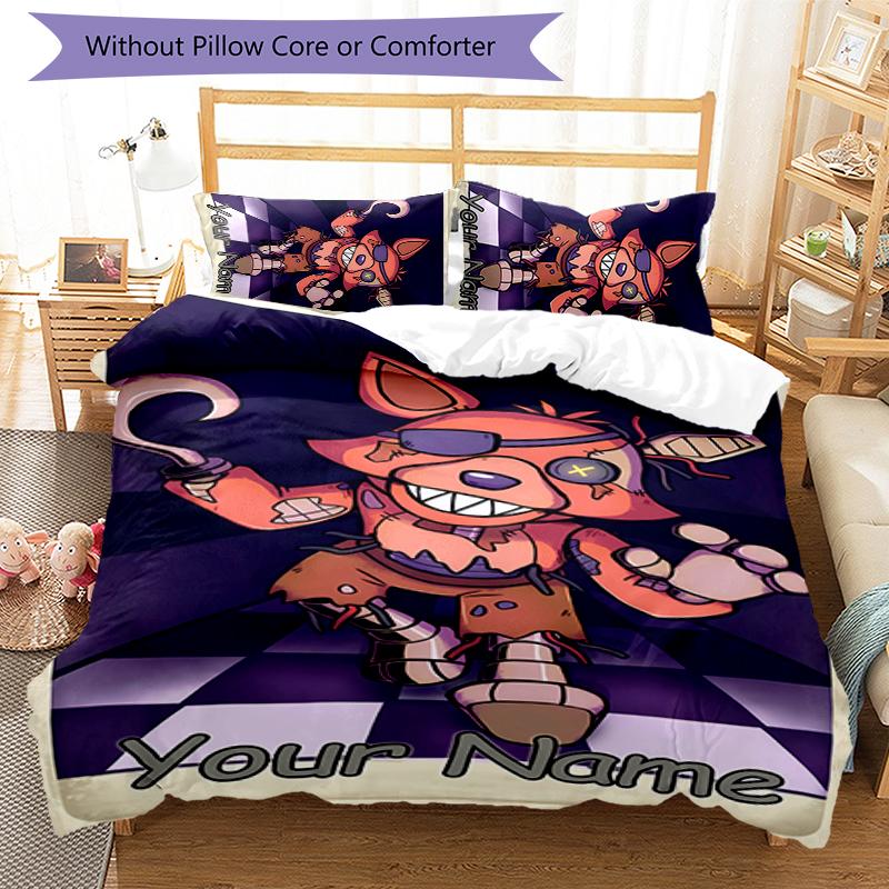 3pcs Custom Name Five Nights At Freddy's Bedding Set Duvet Cover Closure Includes 1 Duvet Cover & 2 Pillowcases for All Seasons Bedroom Decor