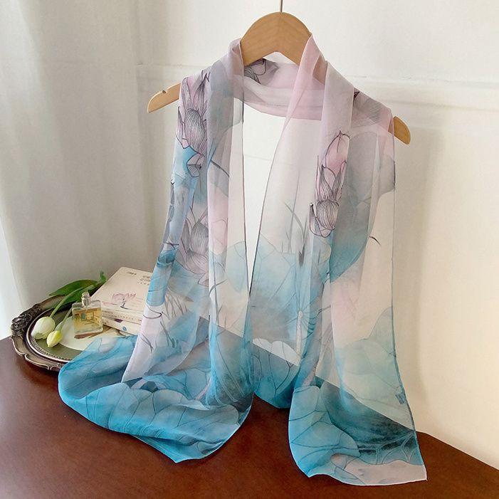 

Хустка Лотос, Квіткова шифонова хустка, Пляжна хустка від сонця, Шаль, Тонка хустка 160*50cm