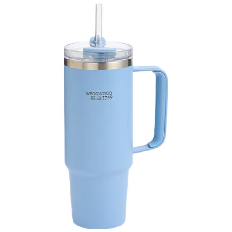 Wedgwood Embossed Jade Pastel Blue Insulated Straw Mug