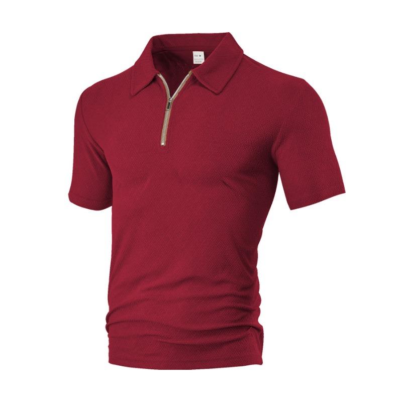 Mens Textured Fabric Half Zip Short Sleeve Polo Shirt