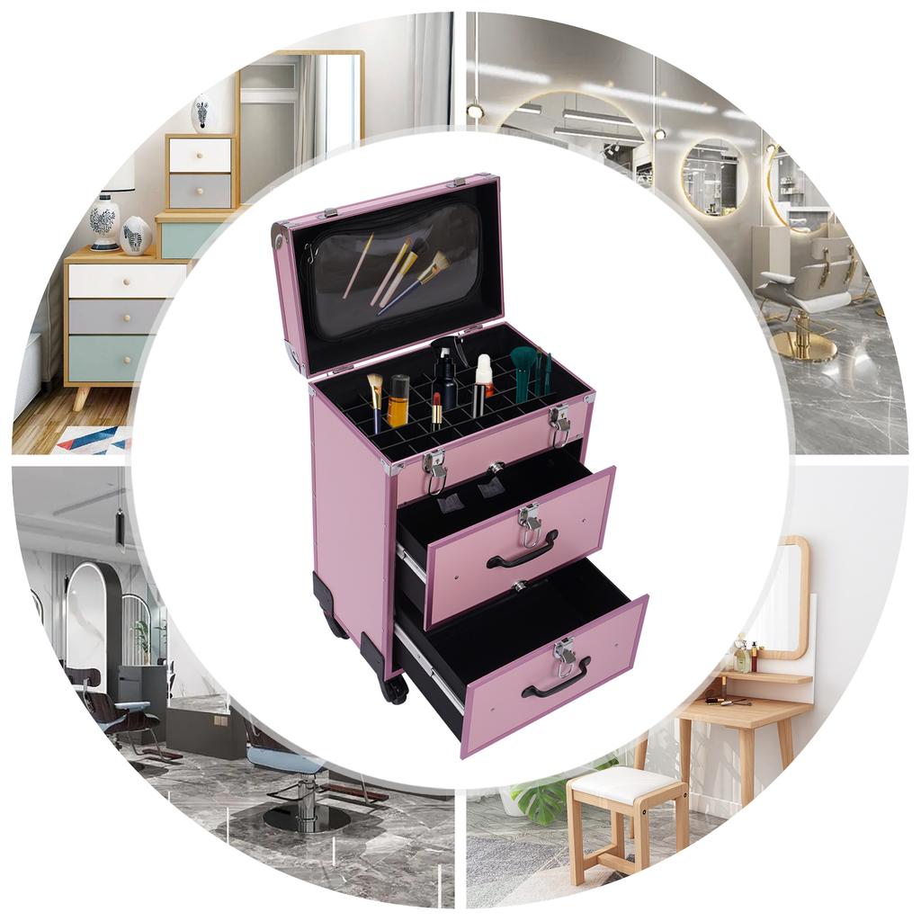 BYMAOCAR Beauty Salon Hair Styling Travel Make Up Case, Cosmetic Trolley Storage Organizer, For Beautician/ Hair Stylist
