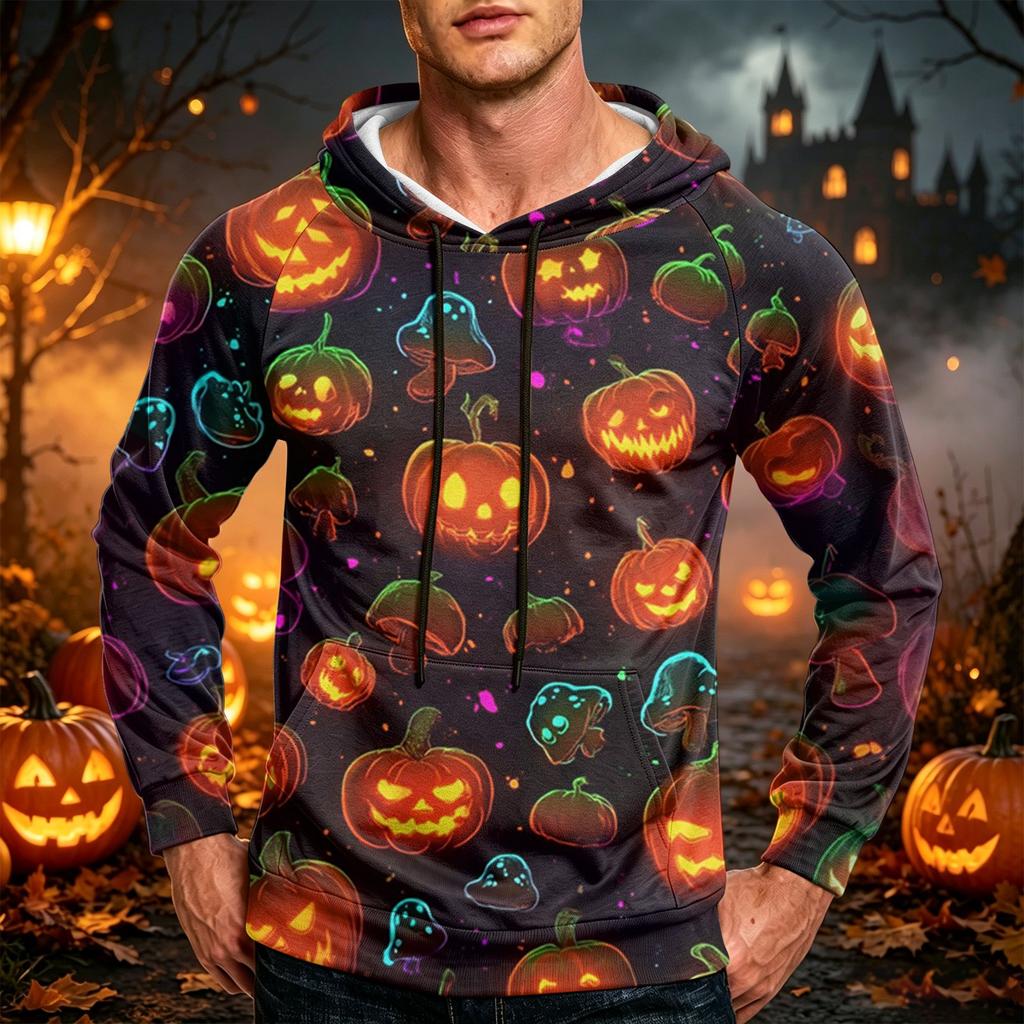 Men's Loose Fit Graphic Pullover Hoodie with Pocket and Drawstring Casual Sweatshirt
