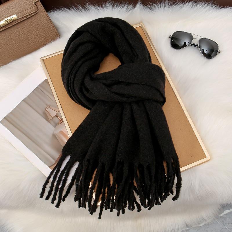 Autumn and winter new women's shawl long tassel beard grass green thickened solid color milk fleece scarf scarf women