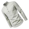 Męska koszula wizytowa szara slim fit stójka jednolity kolor elegancka miękka męska koszula Henley do biznesu