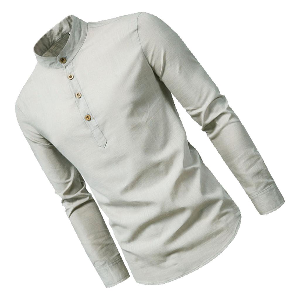 Męska koszula wizytowa szara slim fit stójka jednolity kolor elegancka miękka męska koszula Henley do biznesu
