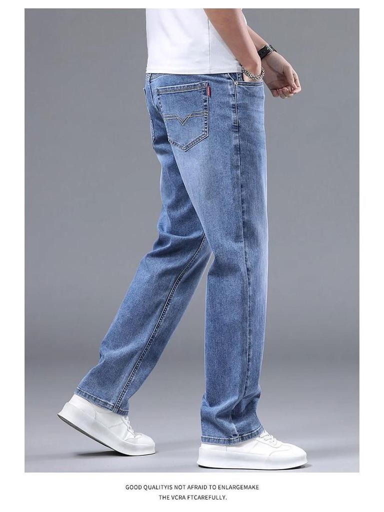 Men's Trendy Elastic Loose Straight-Leg Jeans - Wear-Resistant Casual Pants for Autumn and Summer
