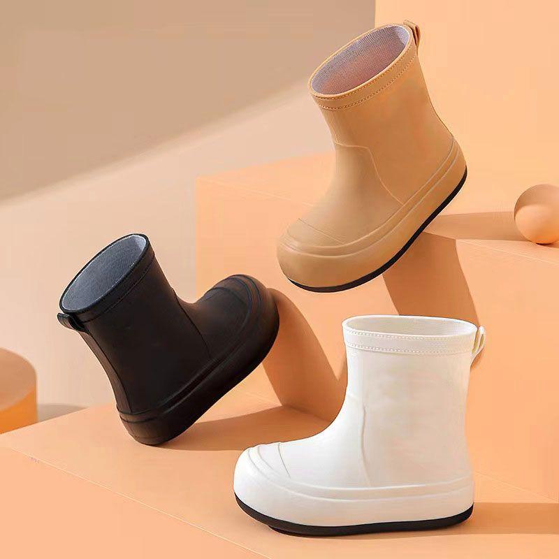 Children Cute Cartoon Rain Boots Solid Minimalist Non Slip Waterproof Outdoor Shoes Soft Sole Rubber Footwear New Arrival