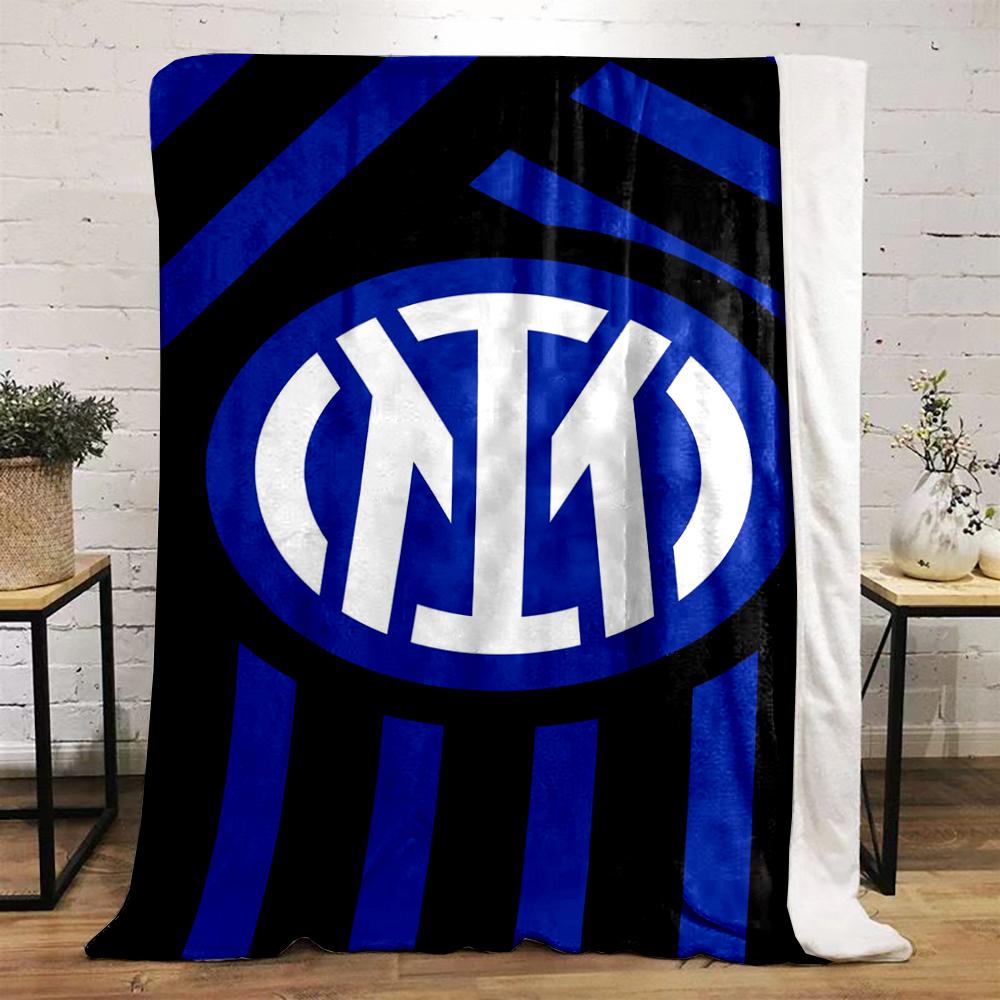 Inter Milan Logo Themed Blue Warm Quilt- Flannel Blanket for Bedroom, Living Room, Sofa, and Nap.