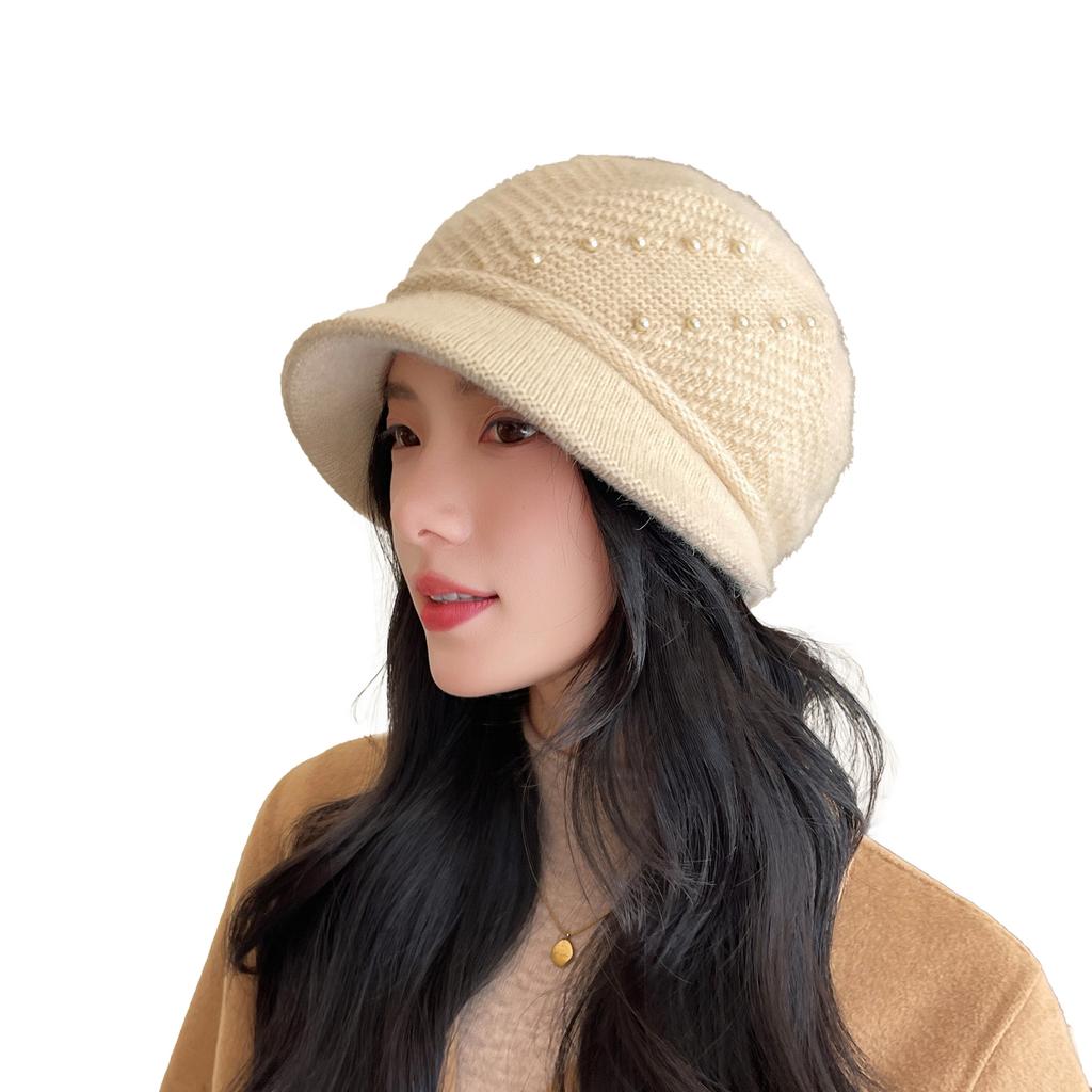 Elegant Winter Knitted Bucket Hat for Middle-aged Women Thickened Warm Beanie Mother's Gift Basin Cap
