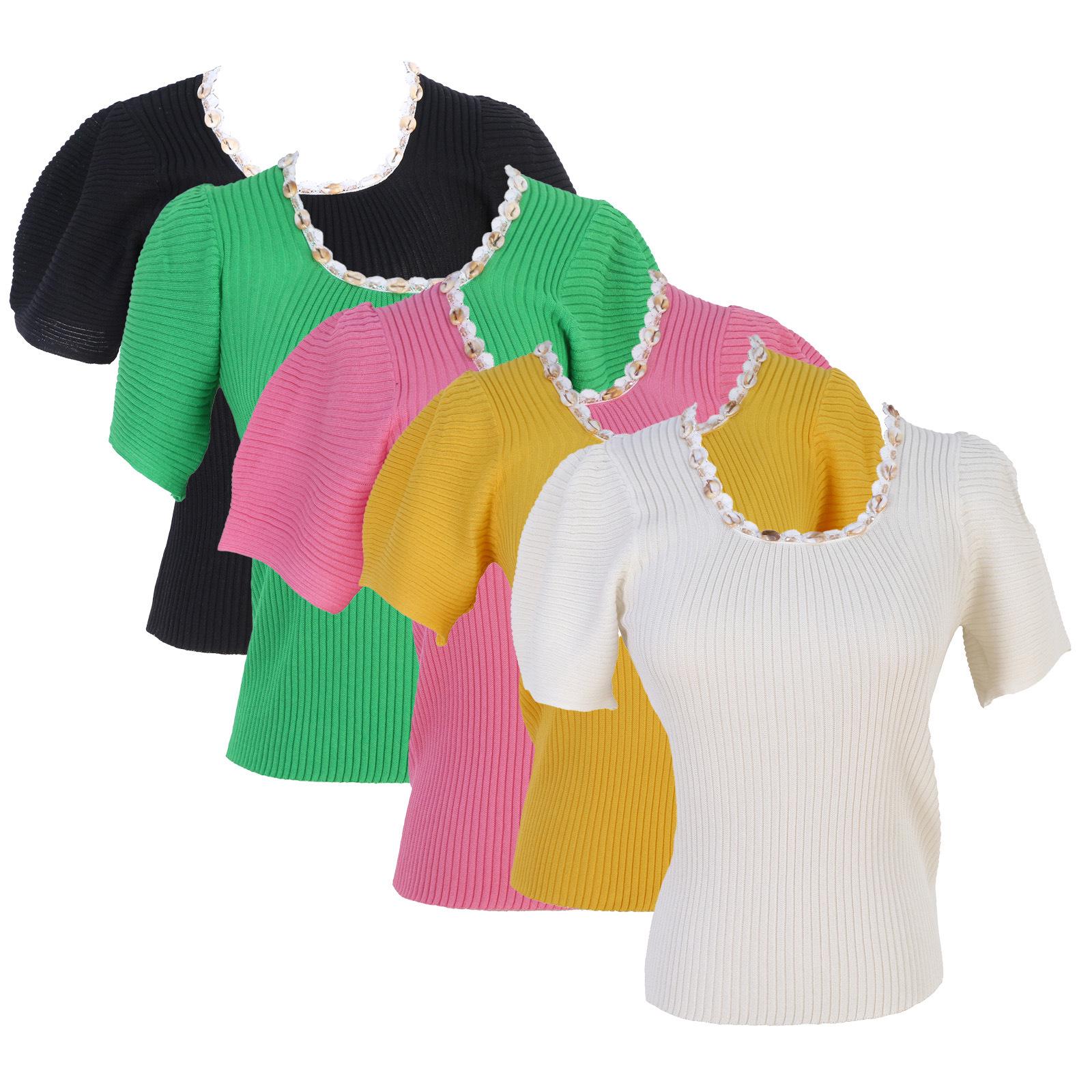 

Women s Slim-fit Puff Sleeve Knit Top, Square Neck Large