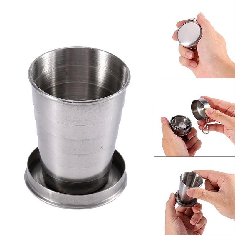75/150/250ML Nerezový skládací hrnek Campingové nádobí Výsuvný hrnek Šálky Čajové náčiní Táborové nádobí Stolní nádobí Složený hrnek