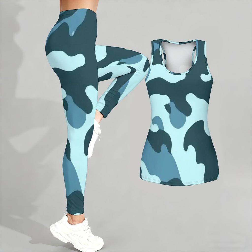 Camouflage-Print Yoga-Outfit für Damen Mode Workout-Leggings Fitness Sport Freizeit Yoga-Set Sportanzug