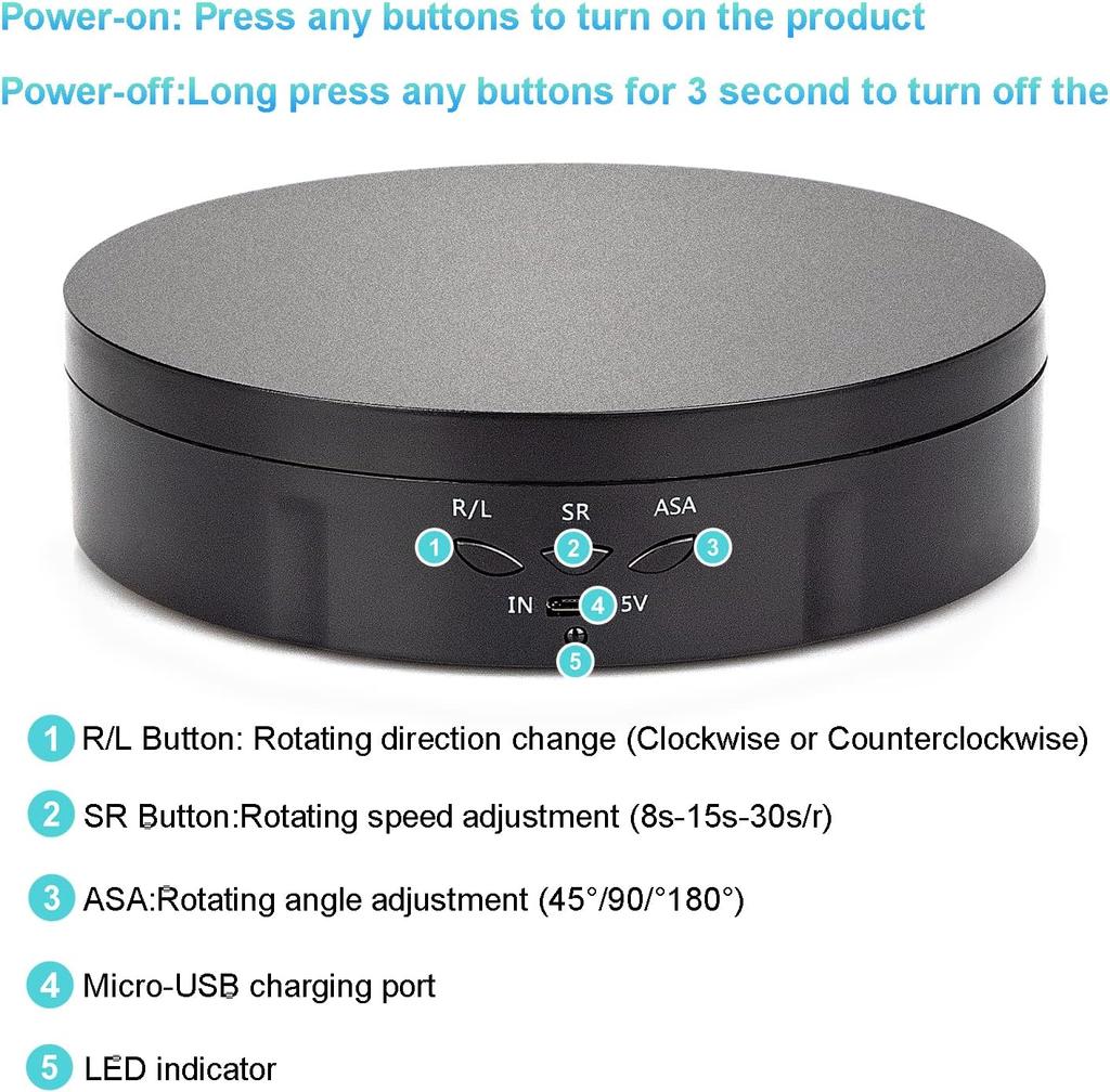 3 in 1 Rotating Display Stand 5V Electric 360 Degree Turntable with Remote Control for Photography and Video Shows