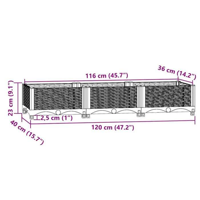 VidaXL Raised Bed 120x40x23 Cm Polypropylene 153306