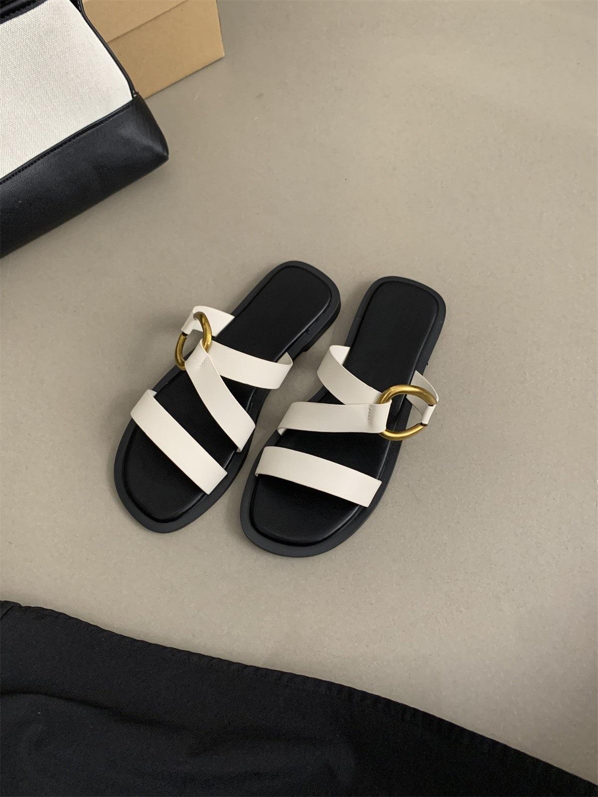 

Women s slippers women s summer wear new French sandals temperament fairy style with skirt casual flat beach shoes 40