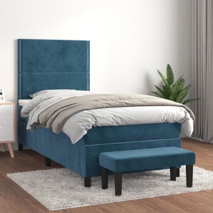 3137765 vidaXL Divan Bed with Mattress Dark Blue 90x200 Cm
