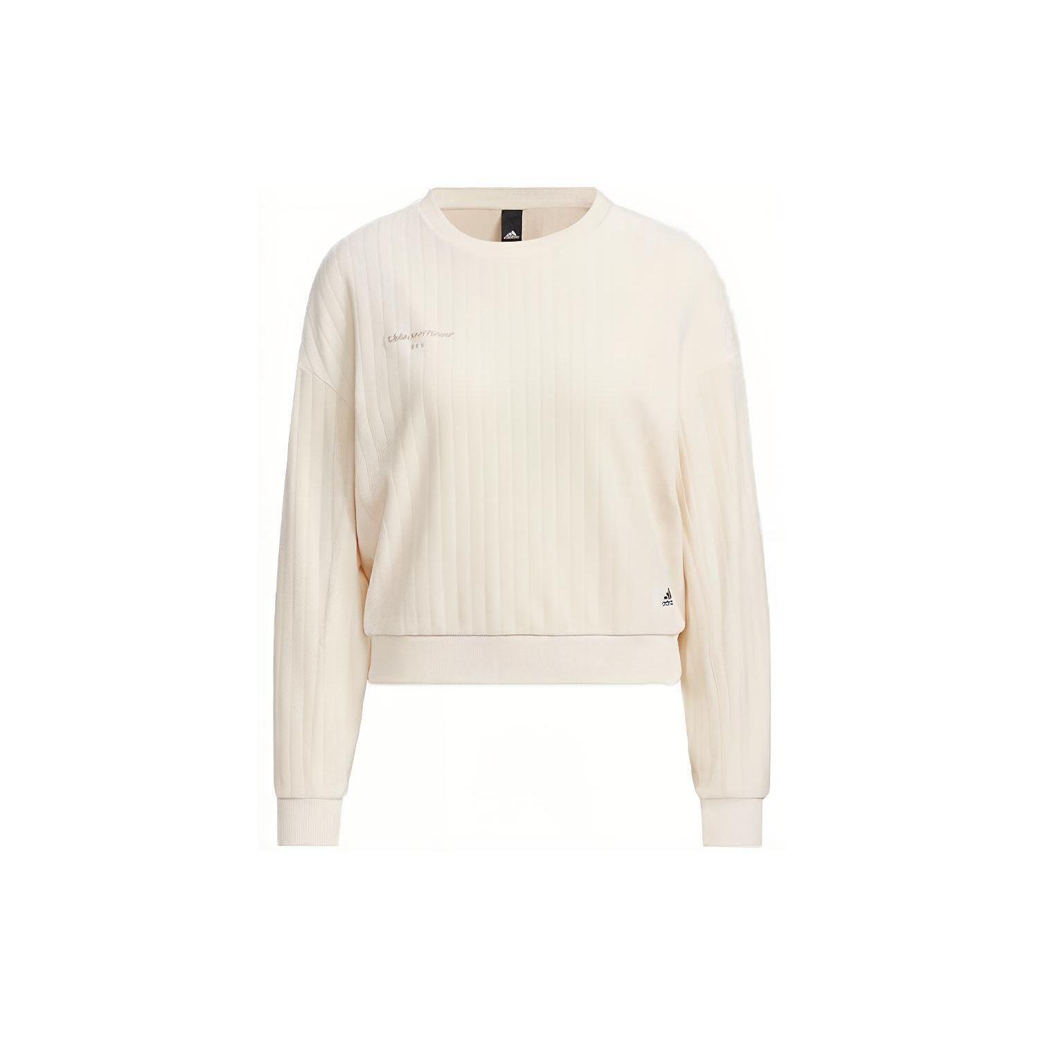 adidas Women s Off-White Corduroy Cropped Loose Crew Neck Sweatshirt IP7066 M