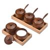 Retro Jujube Wood Spice Jar Set with Lid - Custom Logo Salt Shaker & Seasoning Box for Kitchen