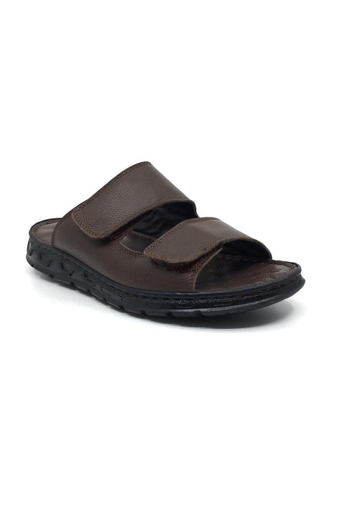 Taşpınar 204 100% Genuine Leather Orthopedic Men's Summer Comfortable Slippers With Adjustable Velcro