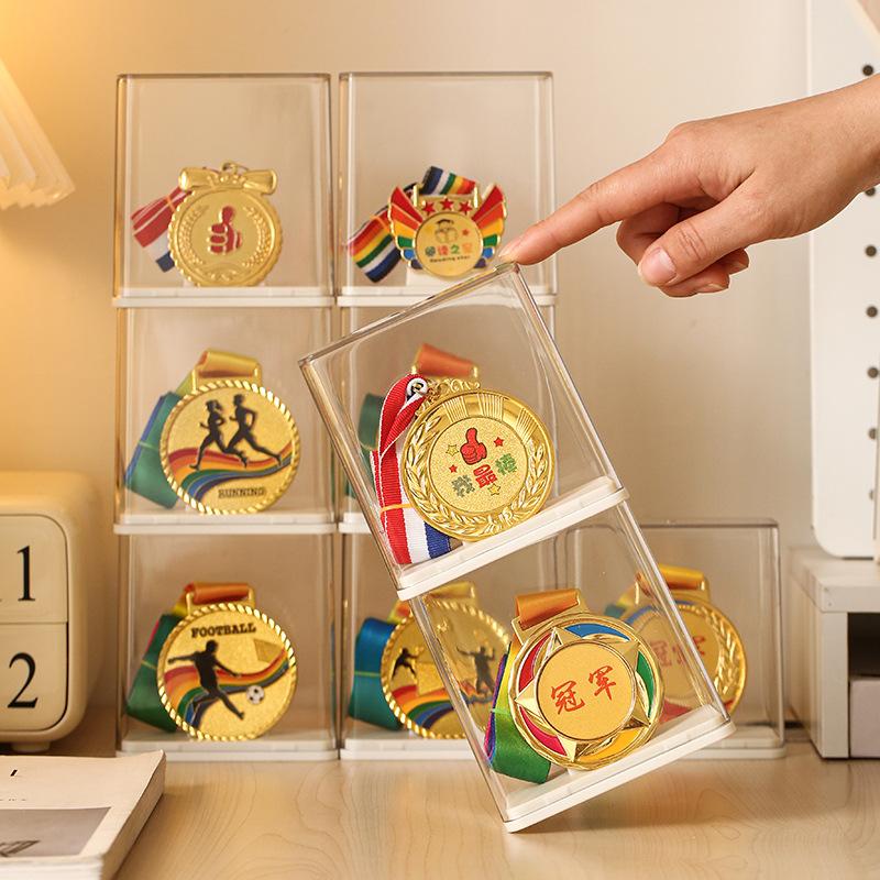 Multi-Functional Medal Individual Display Box, Stackable Tabletop Transparent Plastic Visible Rectangular Storage Box