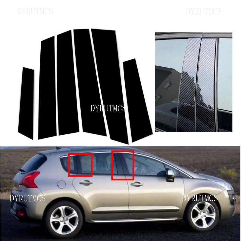 6pcs Silver Carbon Gloss Black Pillar Posts Fit For Peugeot 3008 T84 2007–2016 Window Trim Door Side Moulding Decal Cover