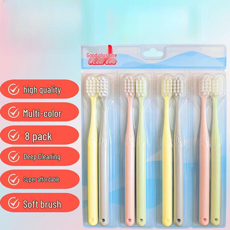 Soft Bristle Adult Toothbrush 8-Pack (Multi-Color)