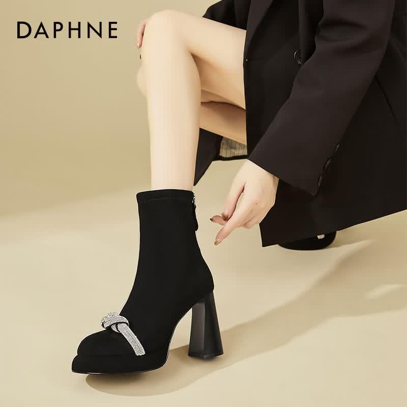 Daphne Women s Chunky Heel Rhinestone Sock Boots 38