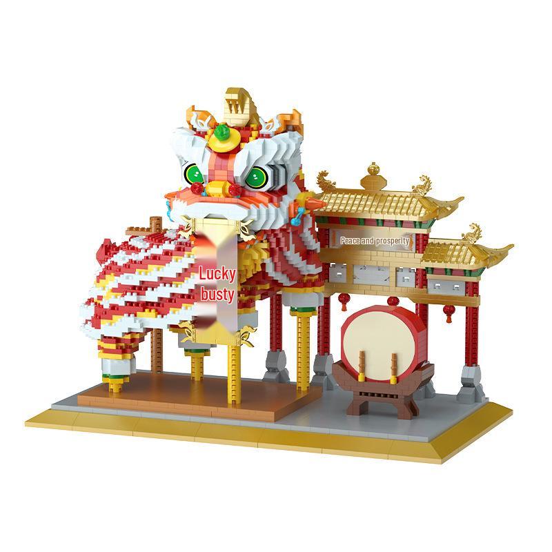 Chinese Style Waking Lion Building Block Puzzle Set - Educational Toy & Home Decoration Color Box Packaging